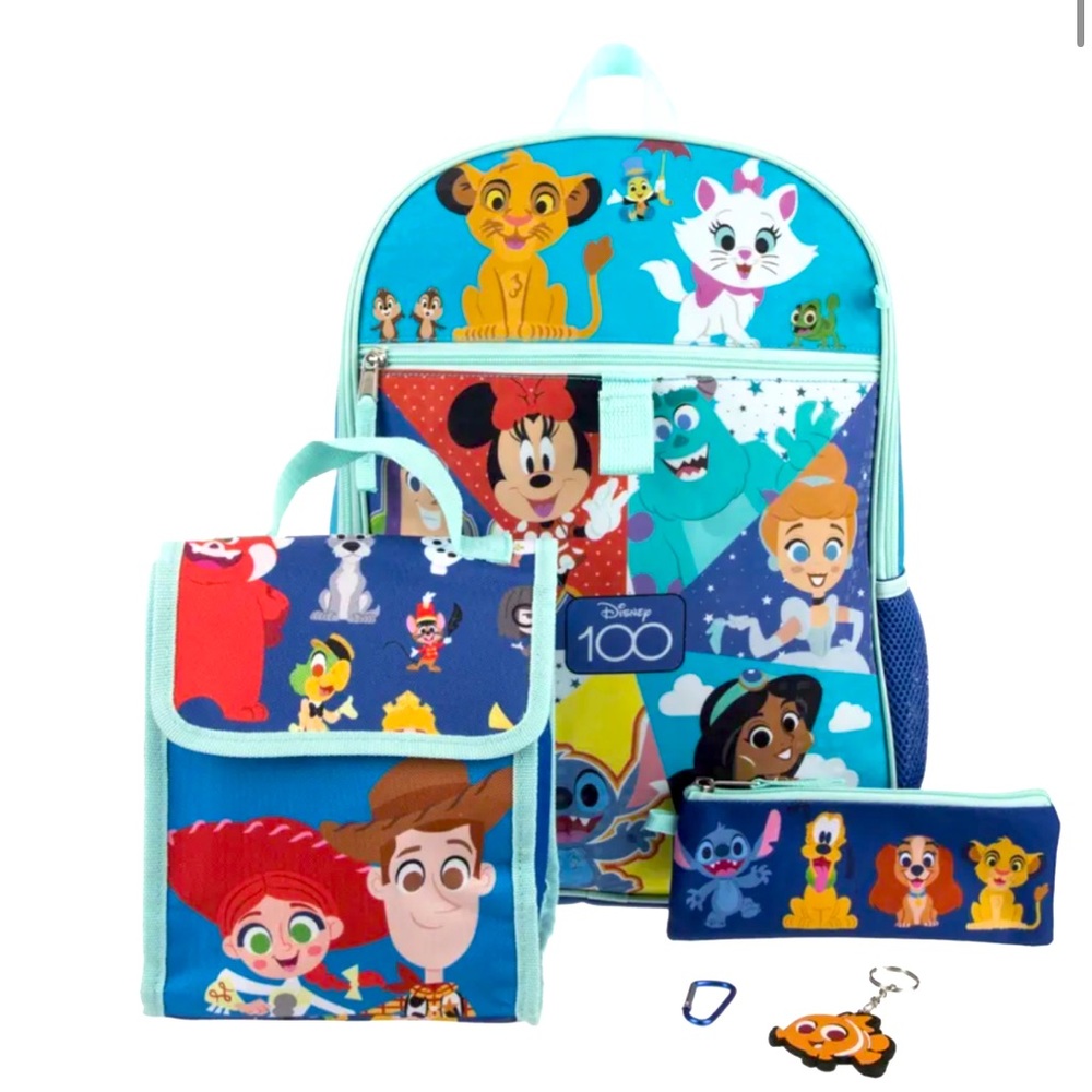 Disney 100 Anniversary 5 Piece Backpack & Lunch Box Set School Book Bag NWT